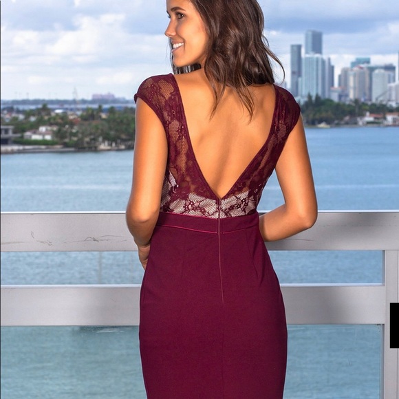 Saved by the Dress Dresses & Skirts - Burgundy Lace Top Maxi Dress with Side Slit